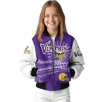 custom minnesota vikings ferris arena purple white bomber jacket best selling