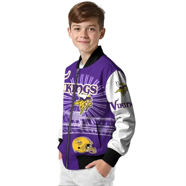 custom minnesota vikings ferris arena purple white bomber jacket trendy