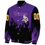custom minnesota vikings flame border purple black varsity jacket best selling