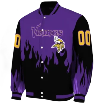 custom minnesota vikings flame border purple black varsity jacket best selling