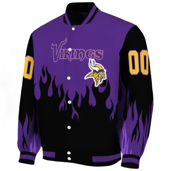 custom minnesota vikings flame border purple black varsity jacket best selling