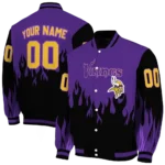 custom minnesota vikings flame border purple black varsity jacket best selling