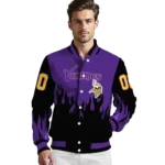 custom minnesota vikings flame border purple black varsity jacket best selling