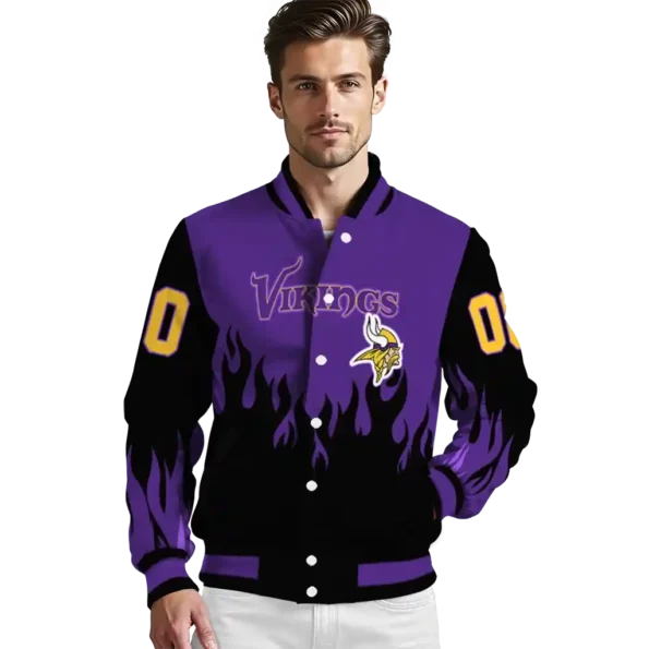 custom minnesota vikings flame border purple black varsity jacket high quality
