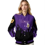 custom minnesota vikings flame border purple black varsity jacket best selling