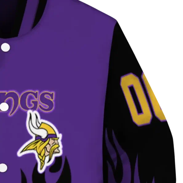 custom minnesota vikings flame border purple black varsity jacket premium grade