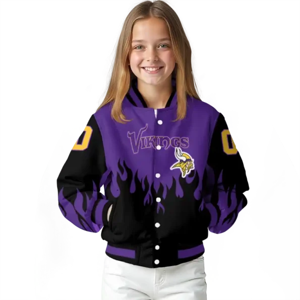 custom minnesota vikings flame border purple black varsity jacket top rated