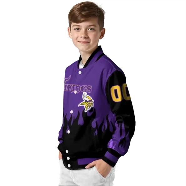 custom minnesota vikings flame border purple black varsity jacket trendy