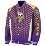 custom minnesota vikings hexagon grid purple varsity jacket best selling