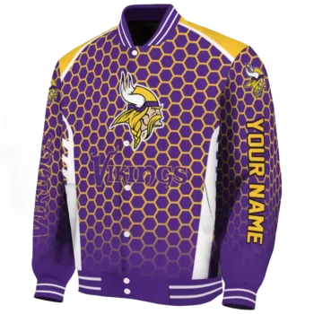 custom minnesota vikings hexagon grid purple varsity jacket best selling