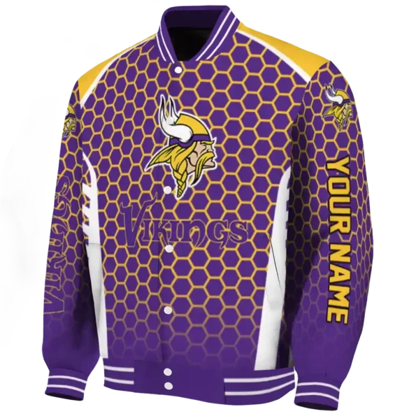 custom minnesota vikings hexagon grid purple varsity jacket best selling