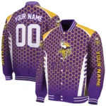 custom minnesota vikings hexagon grid purple varsity jacket best selling
