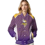 custom minnesota vikings hexagon grid purple varsity jacket best selling