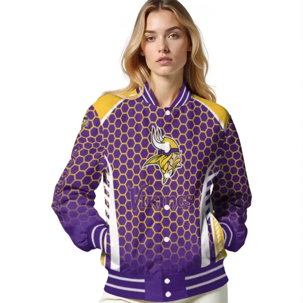 custom minnesota vikings hexagon grid purple varsity jacket latest model