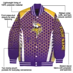 custom minnesota vikings hexagon grid purple varsity jacket best selling