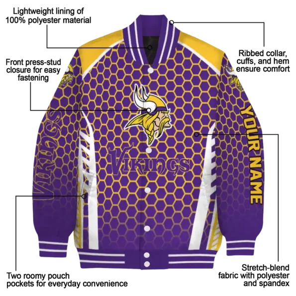 custom minnesota vikings hexagon grid purple varsity jacket new arrival