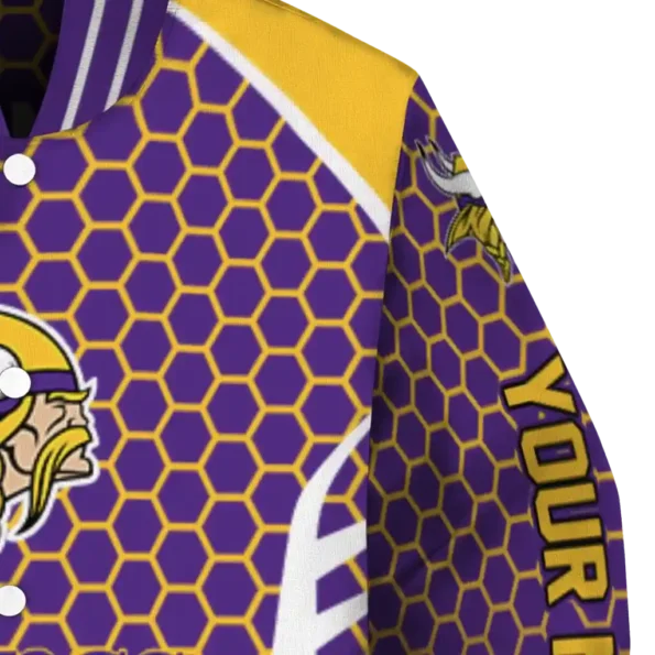 custom minnesota vikings hexagon grid purple varsity jacket premium grade