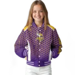 custom minnesota vikings hexagon grid purple varsity jacket best selling
