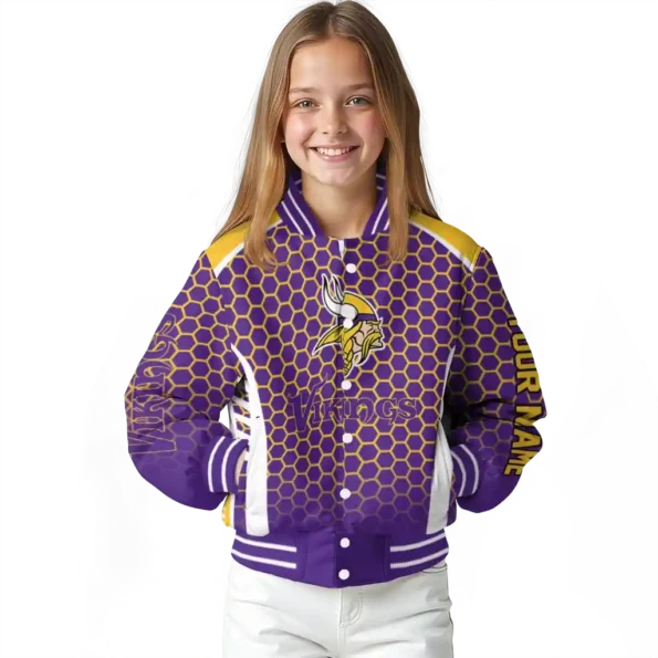 custom minnesota vikings hexagon grid purple varsity jacket top rated