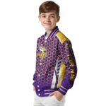 custom minnesota vikings hexagon grid purple varsity jacket best selling