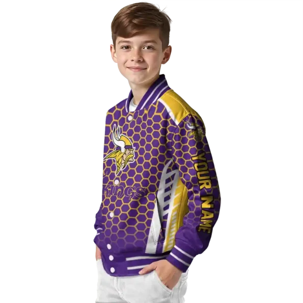custom minnesota vikings hexagon grid purple varsity jacket trendy