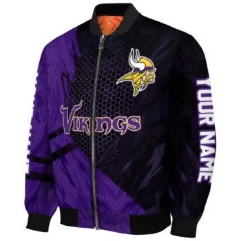 custom minnesota vikings hexagon mesh purple black bomber jacket best selling