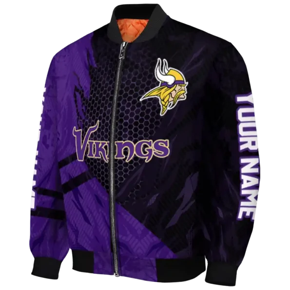 custom minnesota vikings hexagon mesh purple black bomber jacket best selling