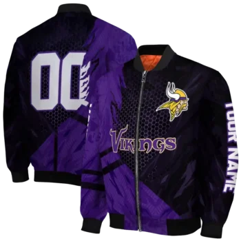 custom minnesota vikings hexagon mesh purple black bomber jacket fashion forward