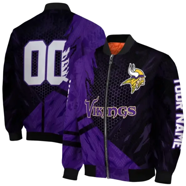 custom minnesota vikings hexagon mesh purple black bomber jacket fashion forward