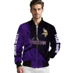custom minnesota vikings hexagon mesh purple black bomber jacket best selling