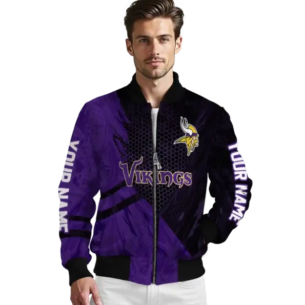 custom minnesota vikings hexagon mesh purple black bomber jacket high quality