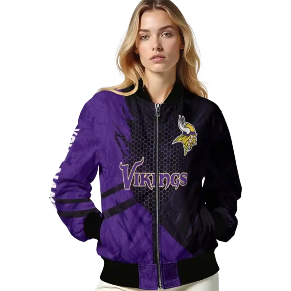 custom minnesota vikings hexagon mesh purple black bomber jacket latest model