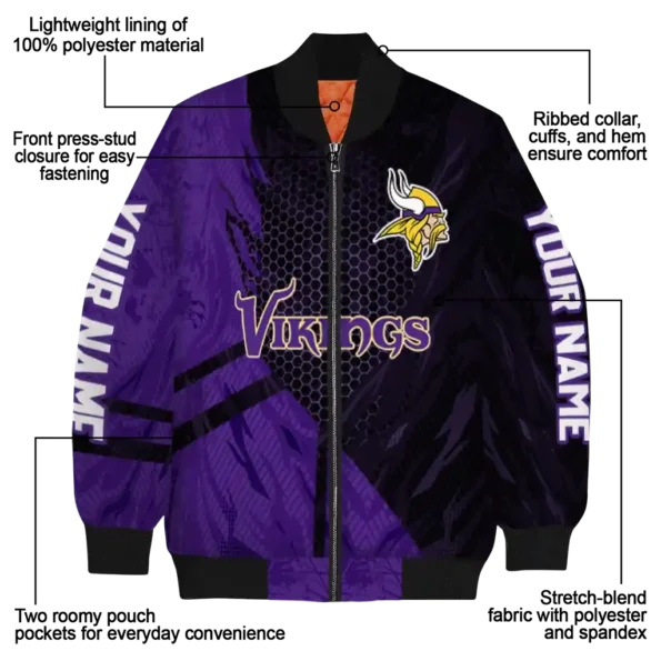 custom minnesota vikings hexagon mesh purple black bomber jacket new arrival