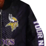 custom minnesota vikings hexagon mesh purple black bomber jacket best selling