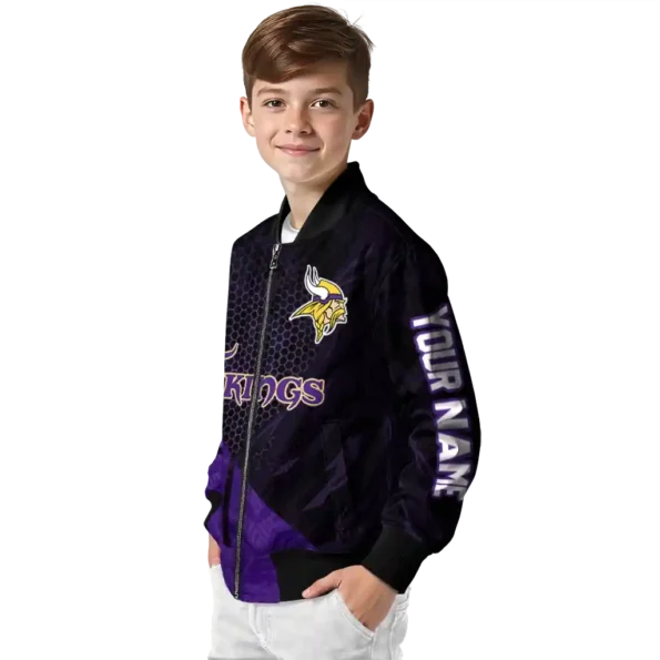 custom minnesota vikings hexagon mesh purple black bomber jacket trendy
