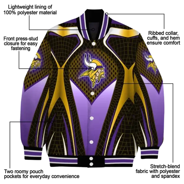 custom minnesota vikings mesh chest gold crocs black varsity jacket new arrival