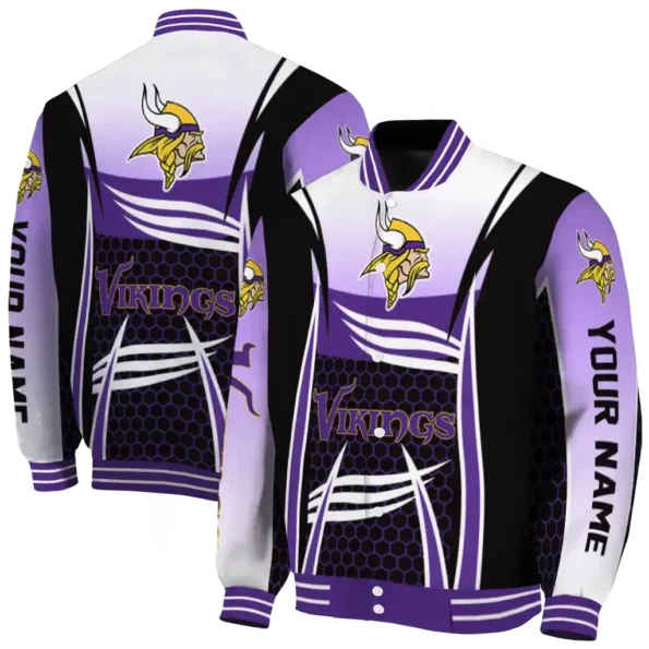 custom minnesota vikings mesh effect purple black varsity jacket fashion forward
