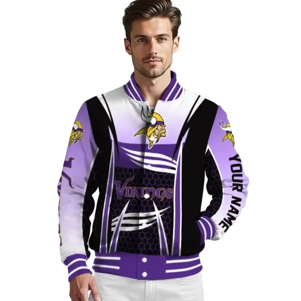 custom minnesota vikings mesh effect purple black varsity jacket high quality