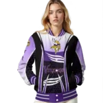 custom minnesota vikings mesh effect purple black varsity jacket best selling