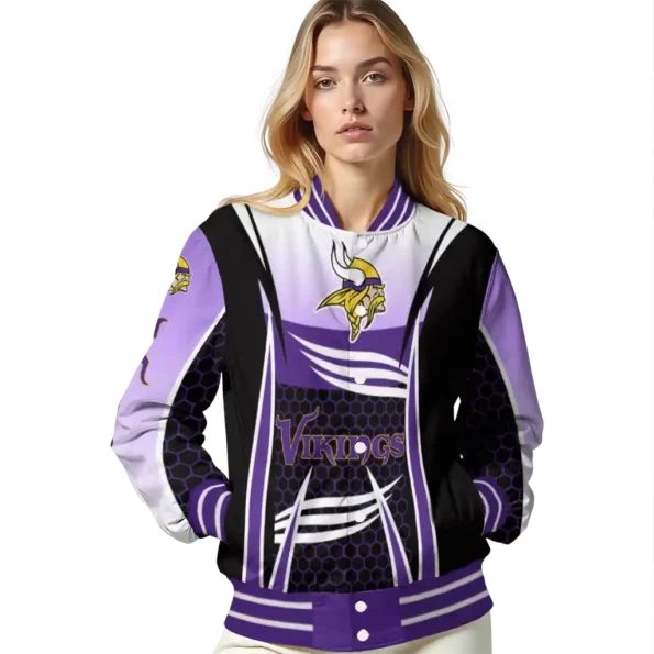 custom minnesota vikings mesh effect purple black varsity jacket latest model