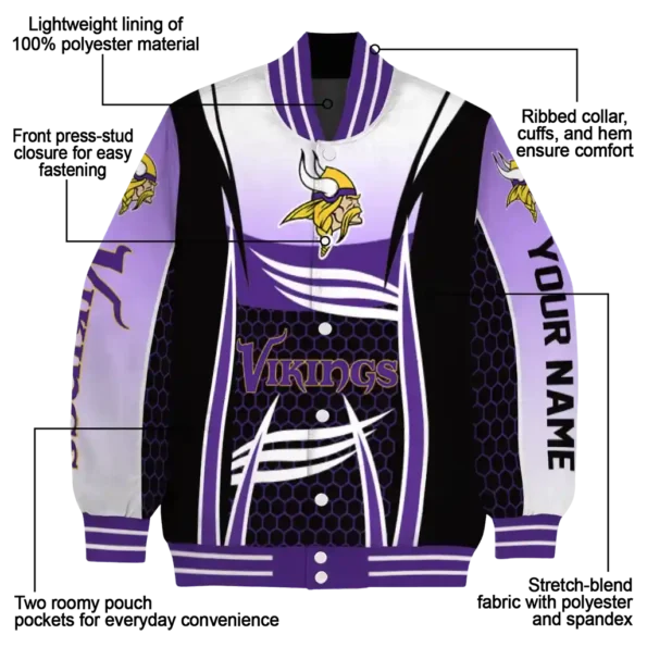 custom minnesota vikings mesh effect purple black varsity jacket new arrival