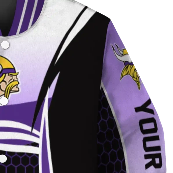 custom minnesota vikings mesh effect purple black varsity jacket premium grade