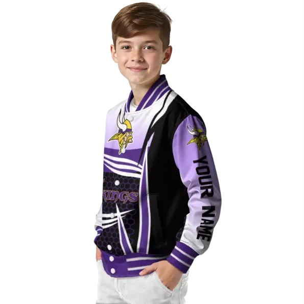custom minnesota vikings mesh effect purple black varsity jacket trendy