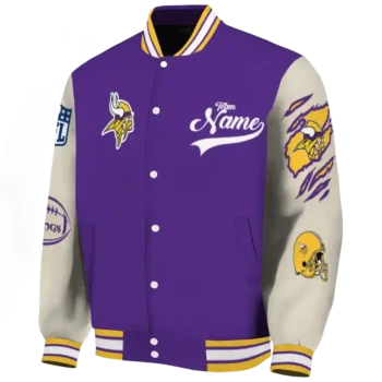 custom minnesota vikings razorback outline purple nude varsity jacket best selling