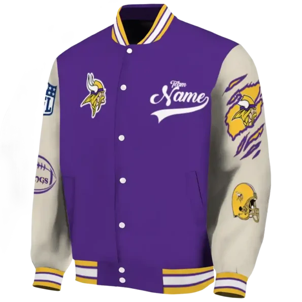 custom minnesota vikings razorback outline purple nude varsity jacket best selling