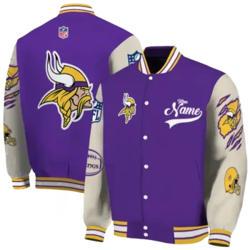 custom minnesota vikings razorback outline purple nude varsity jacket fashion forward