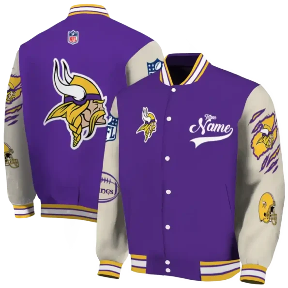 custom minnesota vikings razorback outline purple nude varsity jacket fashion forward