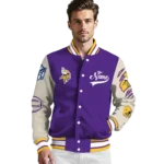 custom minnesota vikings razorback outline purple nude varsity jacket best selling