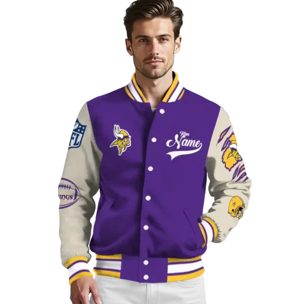 custom minnesota vikings razorback outline purple nude varsity jacket high quality