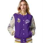 custom minnesota vikings razorback outline purple nude varsity jacket best selling